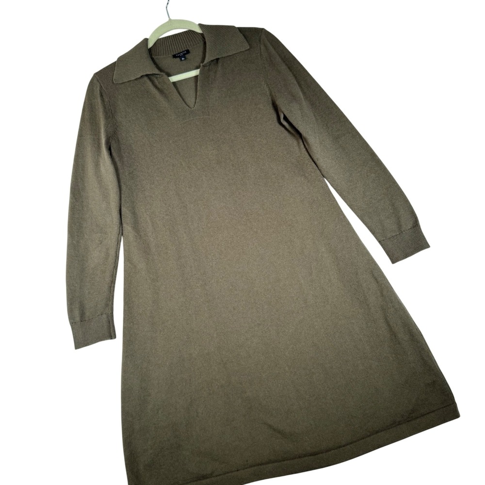 Talbots Sweater Dress Womens MP Olive Green Polo Collar Knit Excellent CN5000 MP
